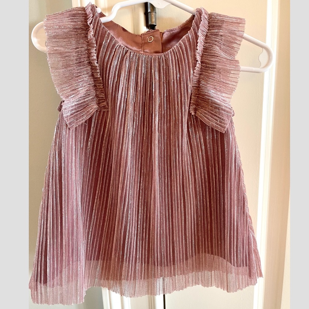 Like New - Cat & Jack - Baby Girls Pleated Lurex Dress - Rose Gold 6-9 Months